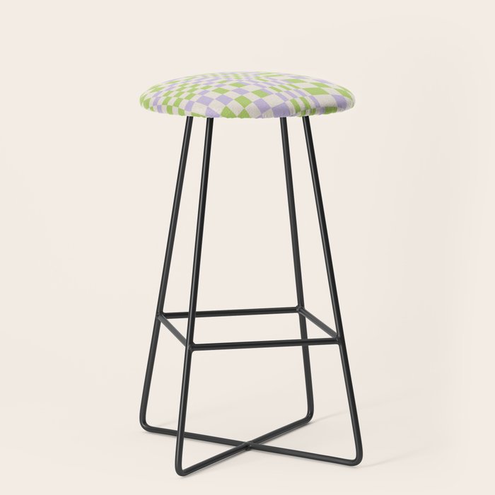 Happy Colorful Checkered Pattern Green And Lilac Stool