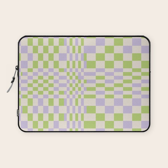 Happy Colorful Checkered Pattern Green And Lilac Laptop Sleeve