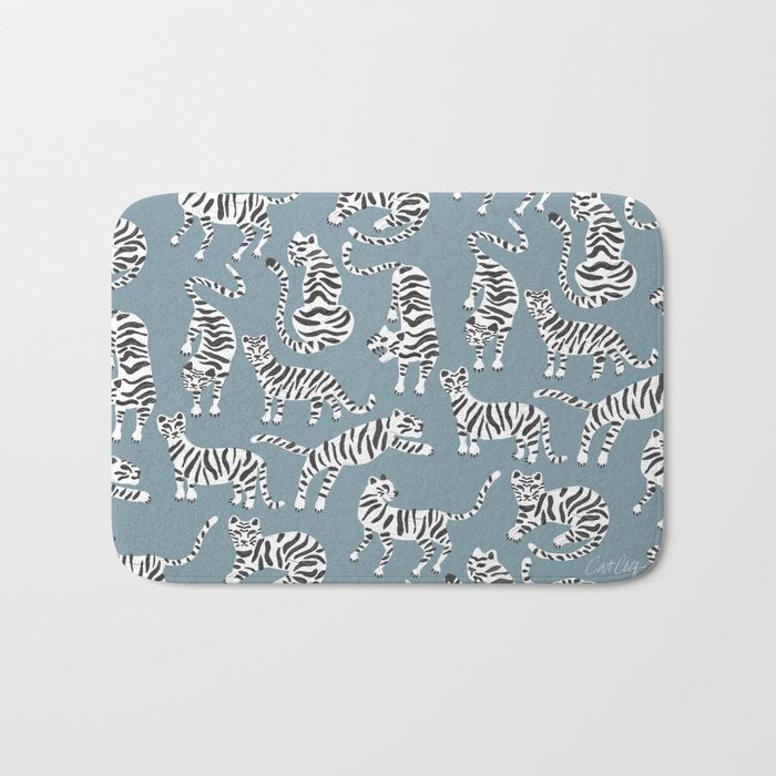 Tiger Collection - White On Blue Bath Mat