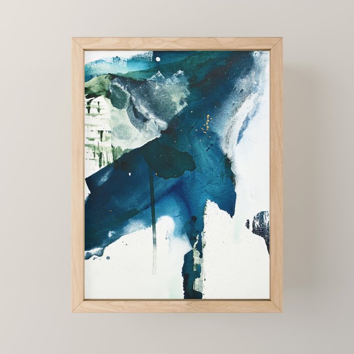 Untamed: A Pretty, Minimal, Abstract Painting In Blue, White And Gold By Alyssa Hamilton Art  Mini Art Print