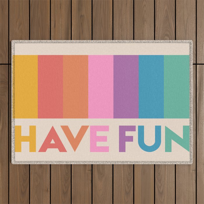 Vintage Rainbow Have Fun Text Outdoor Rug