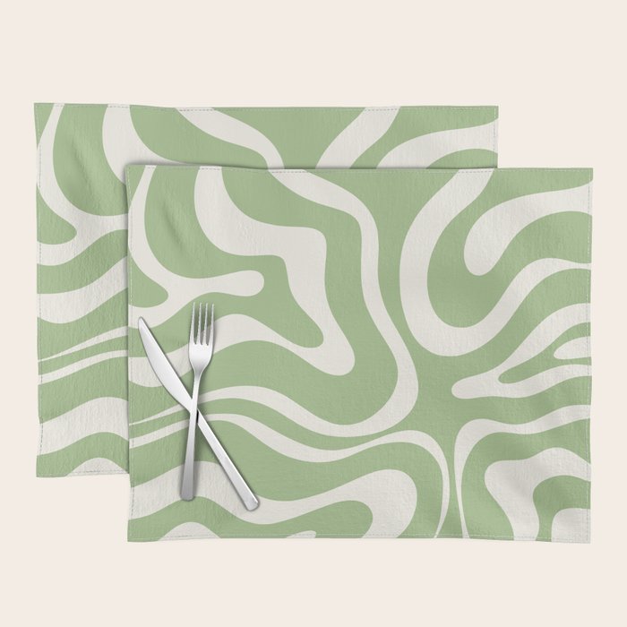 Modern Liquid Swirl Abstract Pattern In Light Sage Green And Cream Placemat