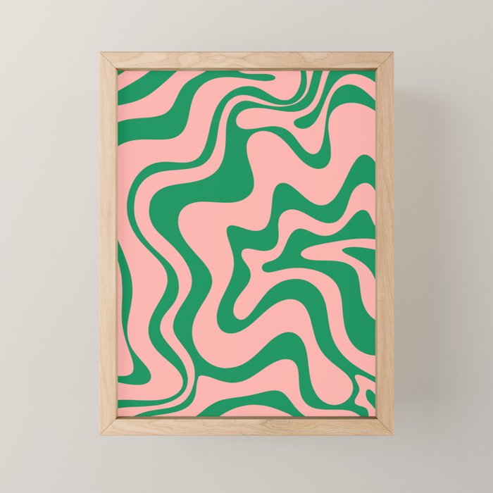 Liquid Swirl Retro Abstract Pattern In Pink And Bright Green Mini Art Print