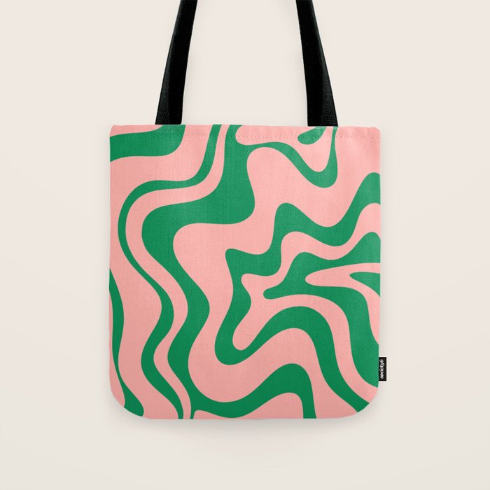 Liquid Swirl Retro Abstract Pattern In Pink And Bright Green Tote Bag