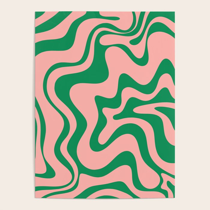 Liquid Swirl Retro Abstract Pattern In Pink And Bright Green Poster
