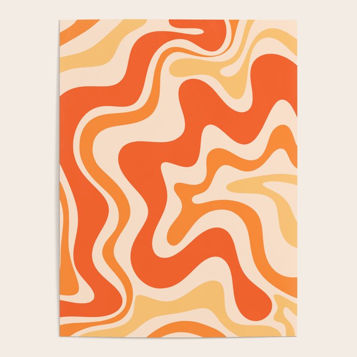 Tangerine Liquid Swirl Retro Abstract Pattern Poster