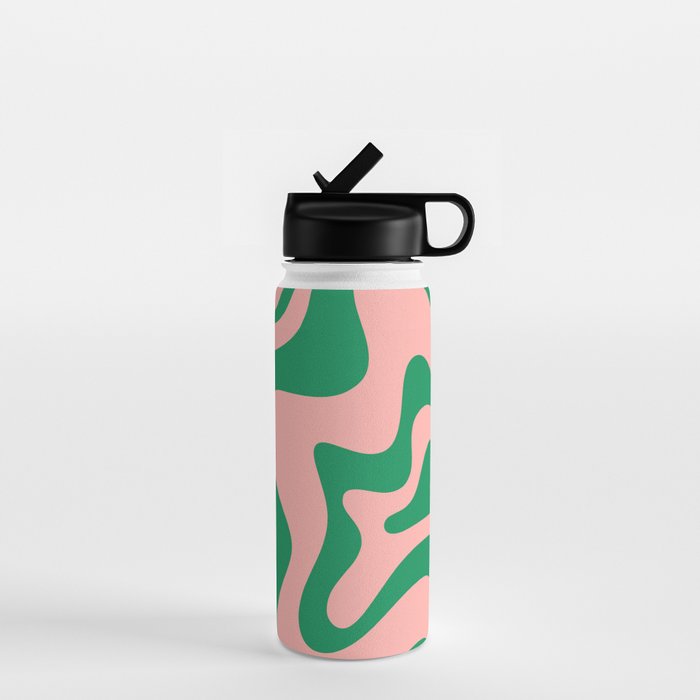 Liquid Swirl Retro Abstract Pattern In Pink And Bright Green Water Bottle