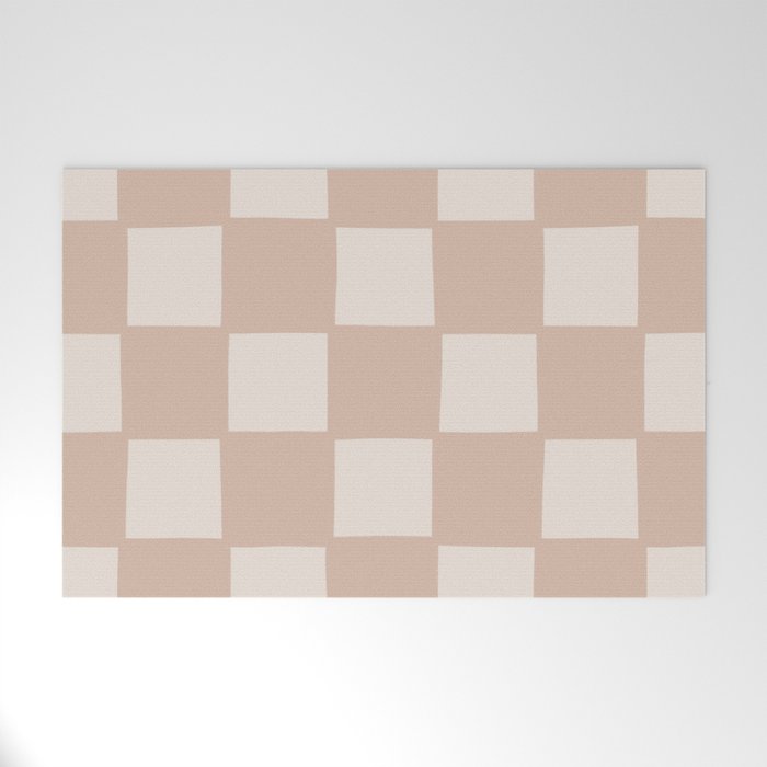 Playful Check In Sandy Beige Welcome Mat