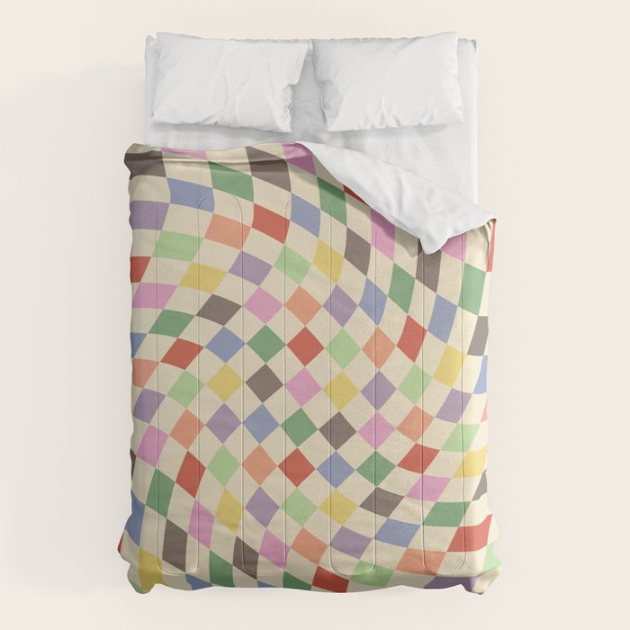 Colorful Checkered Swirl Pattern Comforter