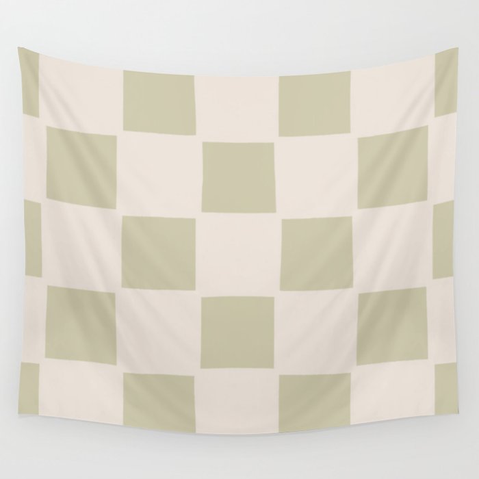 Playful Check In Olive Green Wall Tapestry