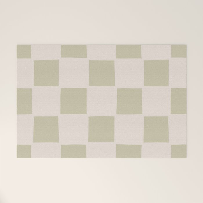 Playful Check In Olive Green Welcome Mat