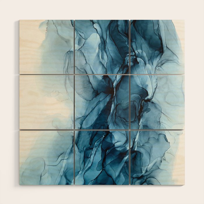 Deep Blue Flowing Water Abstract Painting Wood Wall Art