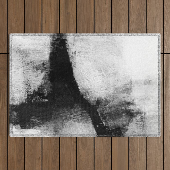 Black And White Textured Abstract Painting "Delve 2" Outdoor Rug