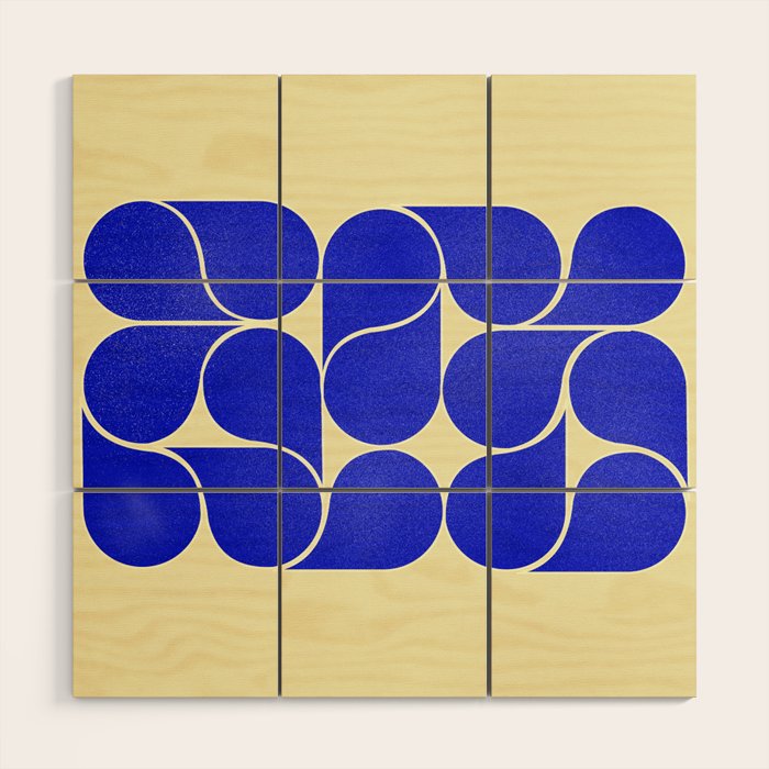 Blue Mid-Century Shapes No8 Wood Wall Art