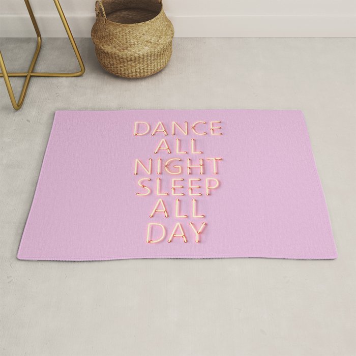 Dance All Night - Pink Neon Typography Rug