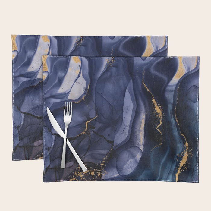Midnight Dark Blue Marble Alcohol Ink Marble Art Flashes Placemat