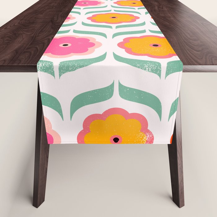 Bright Retro Geometric Pattern Table Runner