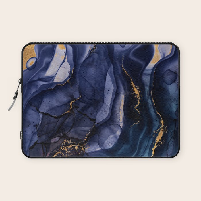 Midnight Dark Blue Marble Alcohol Ink Marble Art Flashes Laptop Sleeve