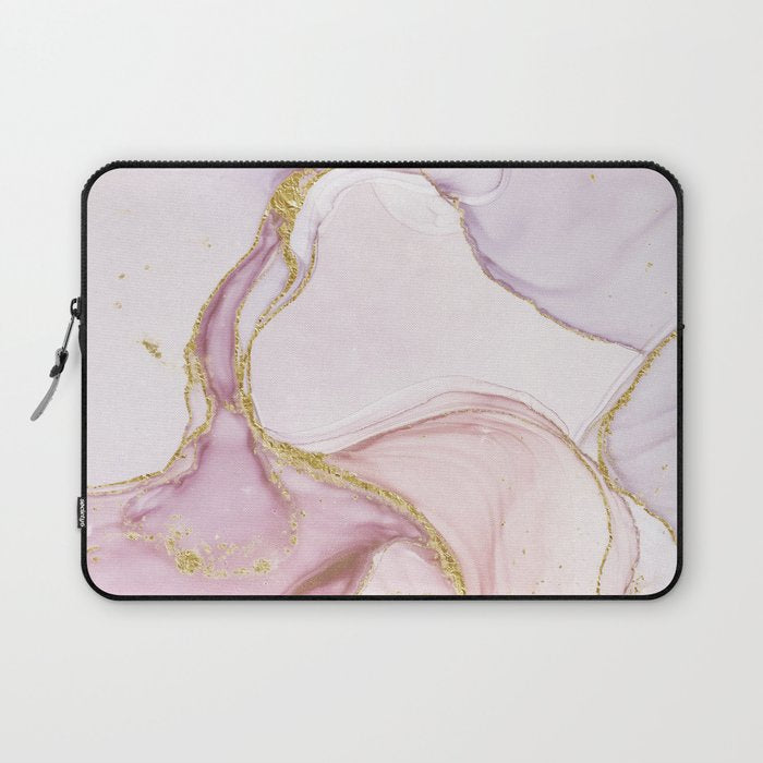 Blush Pink And Gold Alcohol Ink Marble Laptop Sleeve