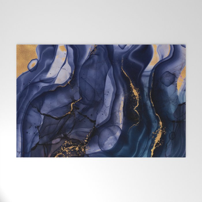 Midnight Dark Blue Marble Alcohol Ink Marble Art Flashes Welcome Mat