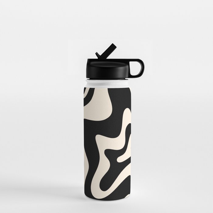 Retro Liquid Swirl Abstract In Black And Almond Cream  Water Bottle