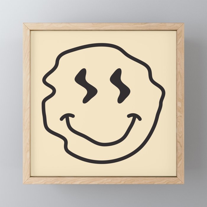 Wonky Smiley Face - Black And Cream Mini Art Print
