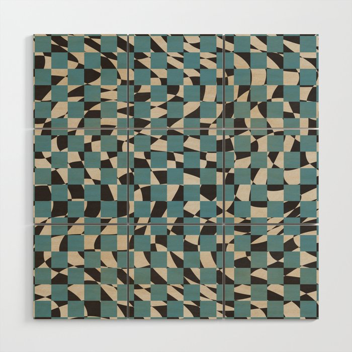 Abstract Checked Blue And Black Wood Wall Art