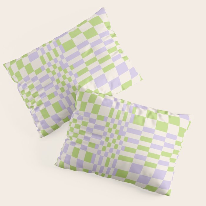 Happy Colorful Checkered Pattern Green And Lilac Pillow Sham