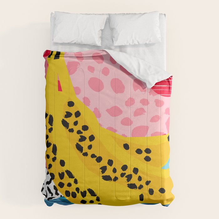What It Is - Memphis Throwback Banana Fruit Retro Minimal Pattern Neon Bright 1980s 80s Style Art Comforter
