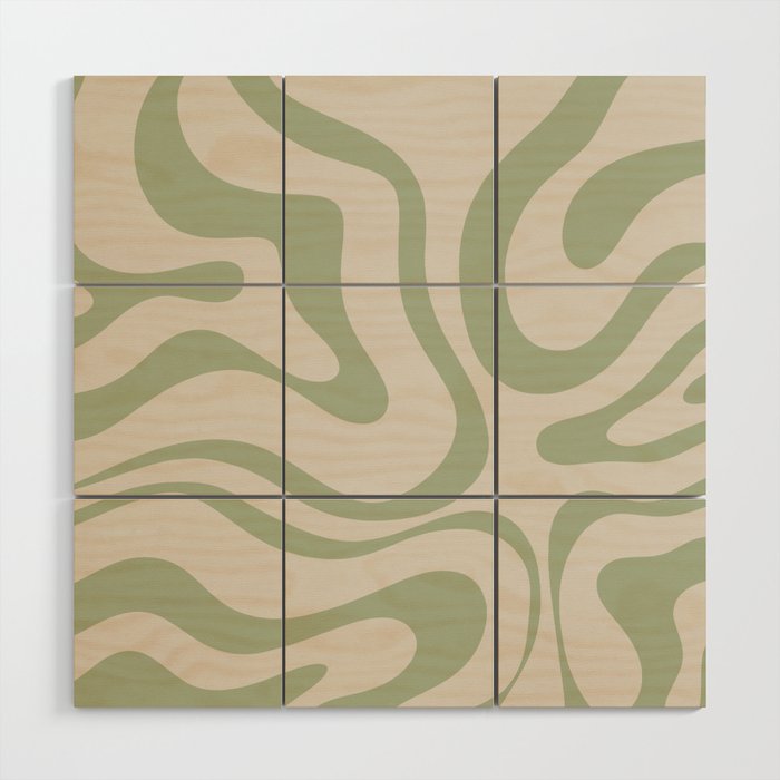 Liquid Swirl Abstract Pattern In Almond And Sage Green Wood Wall Art
