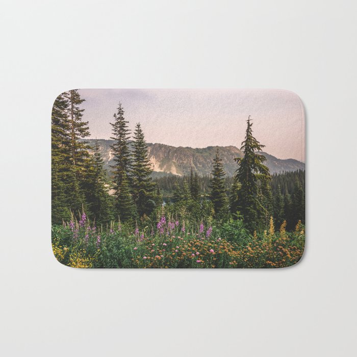 Mount Rainier Wildflower Adventure - National Park Wanderlust Bath Mat