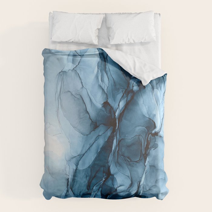 Deep Blue Flowing Water Abstract Painting Duvet Cover