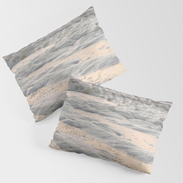 Pastel Tones Ocean In Holland Photo | Dutch Coast Seafoam And Waves Art Print | Travel Photography Pillow Sham