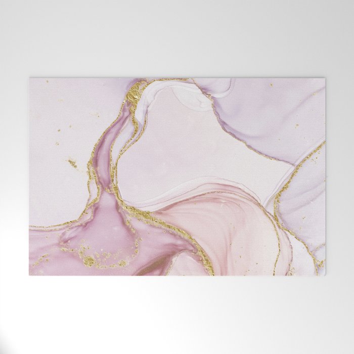 Blush Pink And Gold Alcohol Ink Marble Welcome Mat
