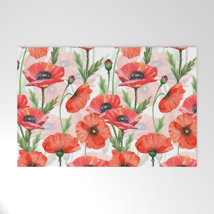 Summer Botanical Poppies Field Welcome Mat