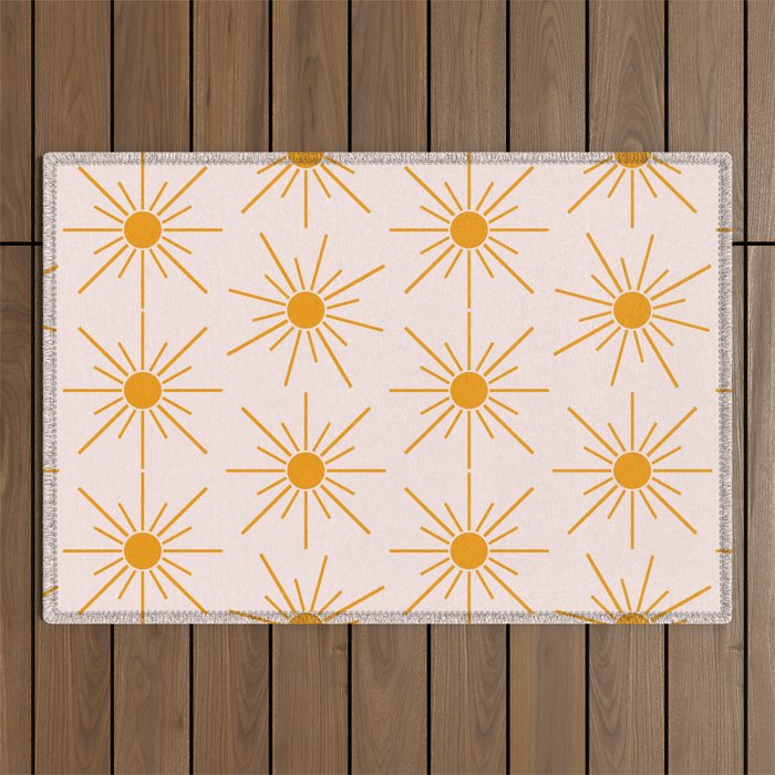 Sun Pattern On Pink Background Outdoor Rug