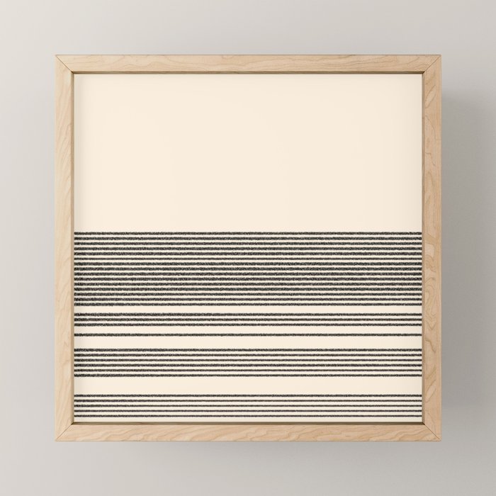 Organic Stripes - Minimalist Textured Line Pattern In Black And Almond Cream Mini Art Print