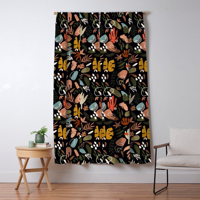 Abstract Shapes Of Dark Modern Nature Window Curtain