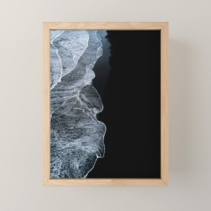 Waves On A Black Sand Beach In Iceland - Minimalist Landscape Photography Mini Art Print