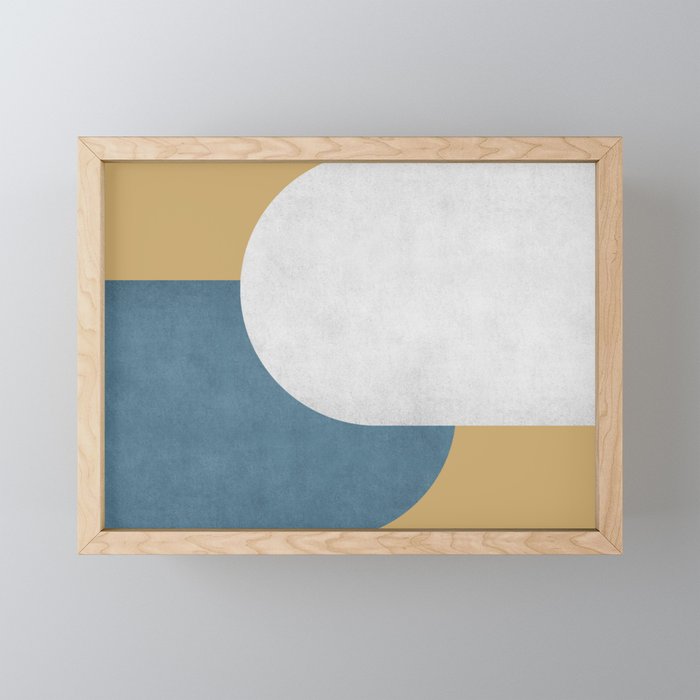 Halfmoon Colorblock - White Blue On Gold Mini Art Print