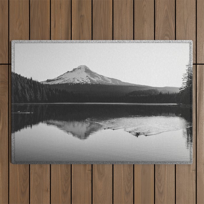 Wild Mountain Sunrise - Black And White Nature Photography Outdoor Rug