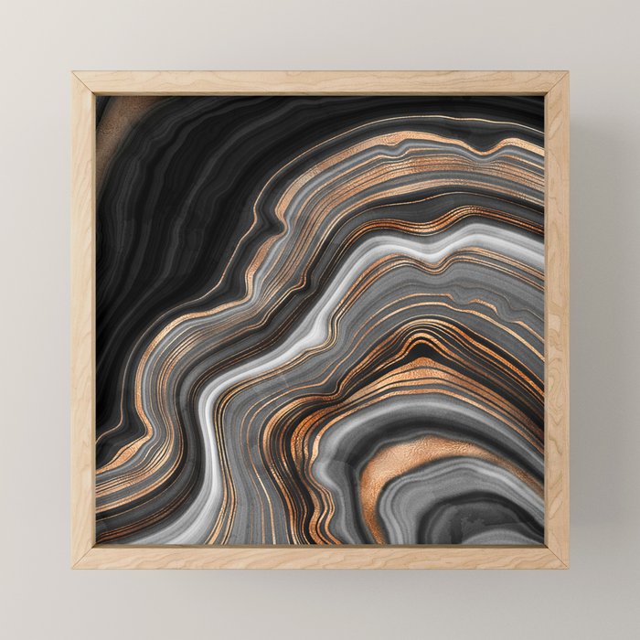 Elegant Black Marble With Gold And Copper Veins Mini Art Print