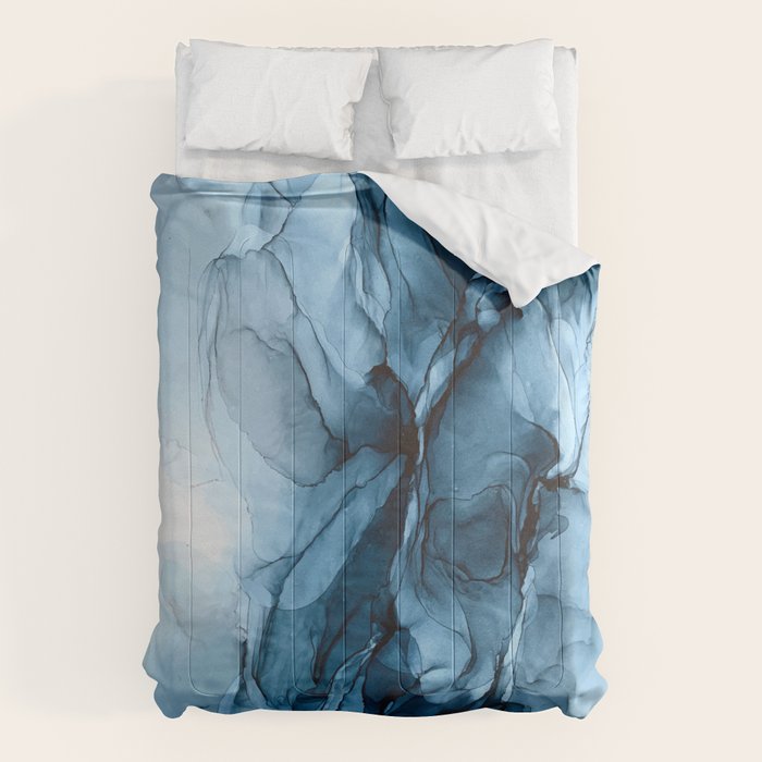 Deep Blue Flowing Water Abstract Painting Comforter