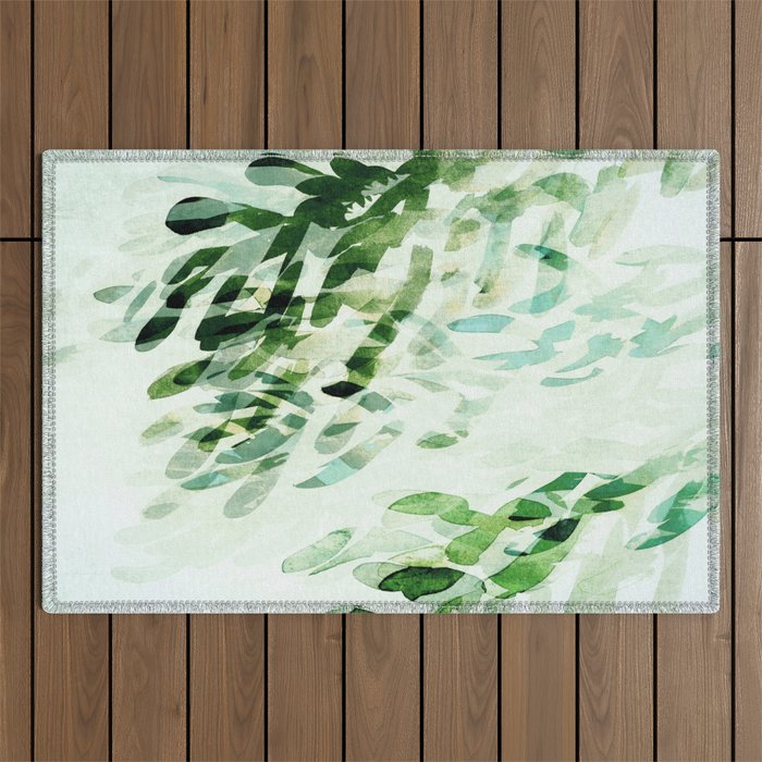 Fresh Summer Rain Abstract Watercolor Leaves Outdoor Rug