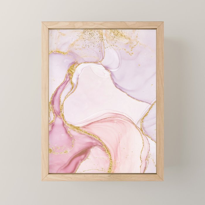 Blush Pink And Gold Alcohol Ink Marble Mini Art Print