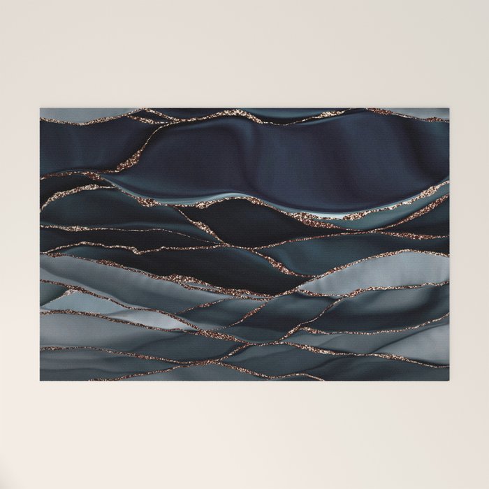 Midnight Marble Deep Ocean Waves Welcome Mat