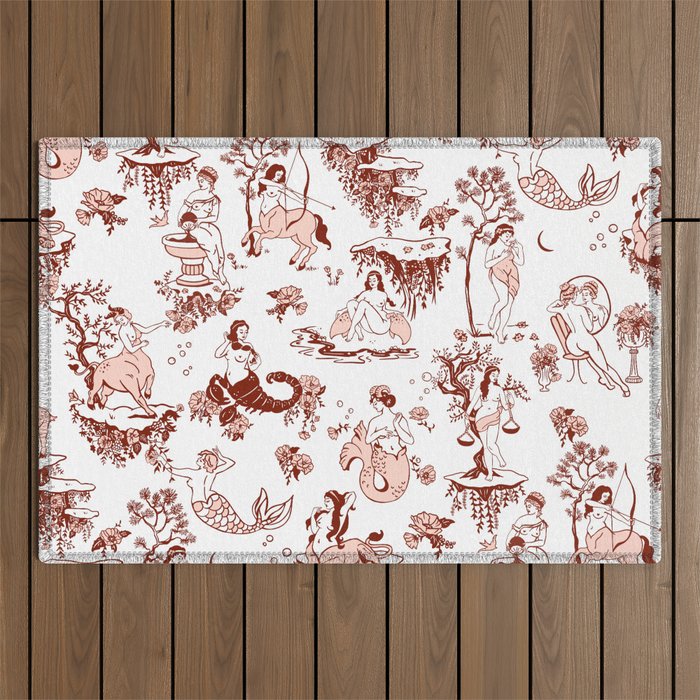 Zodiac Sign Astrology Toile Pattern Outdoor Rug