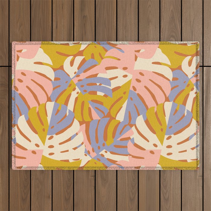 Color Block Monstera Pink + Lavender Outdoor Rug