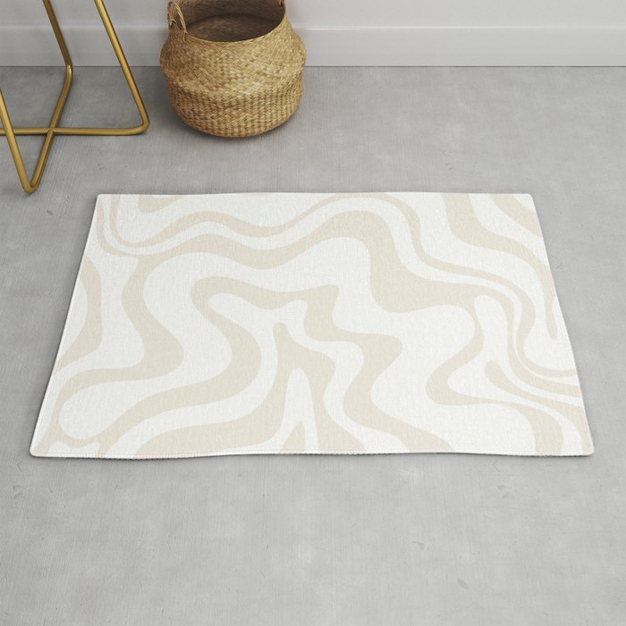Liquid Swirl Abstract Pattern In Pale Beige And White Rug
