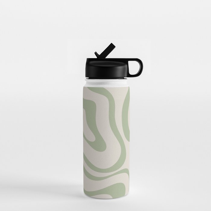 Liquid Swirl Abstract Pattern In Almond And Sage Green Water Bottle